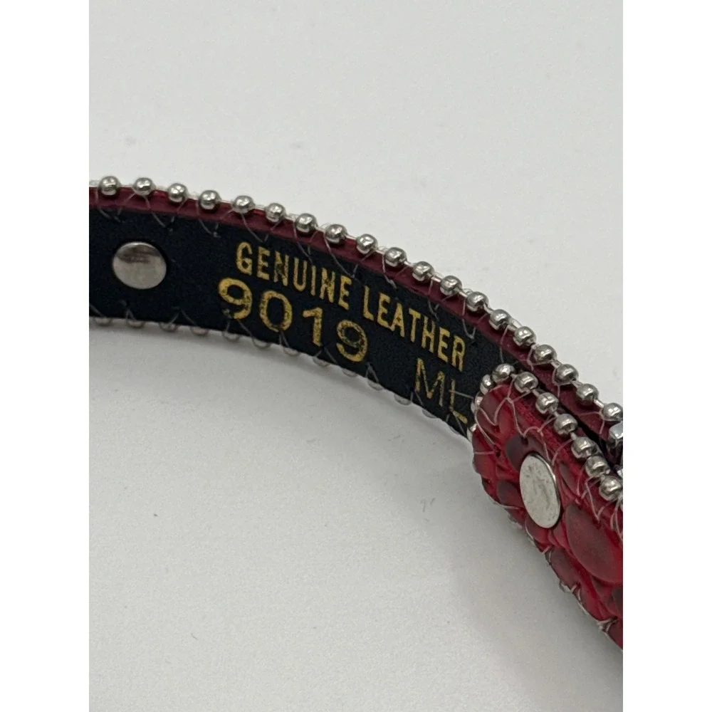 Red Snakeskin Rhinestone Western Belt Genuine Leather Silver Studded Y2K M/L